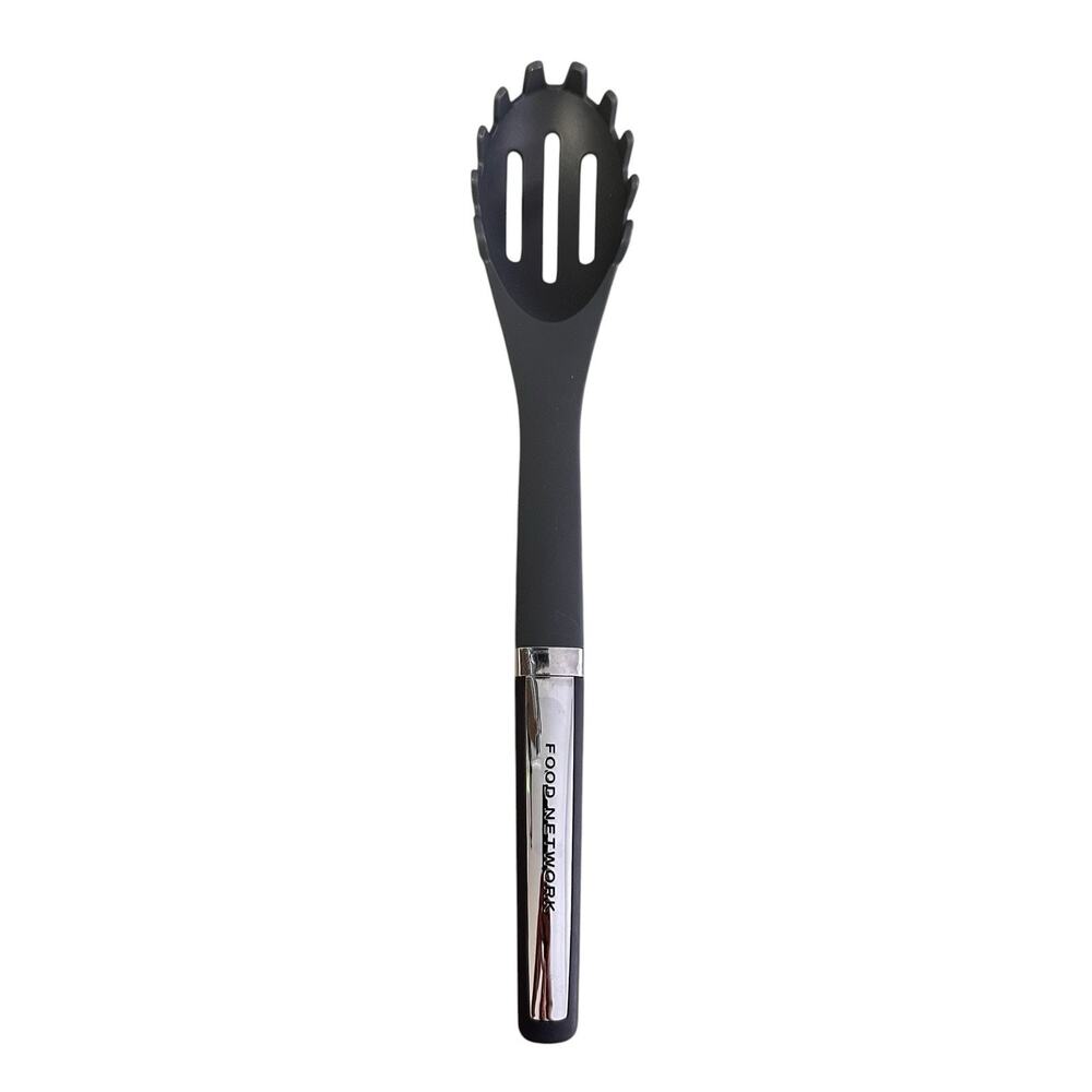 Food Network 13 inch Black and Gray Nylon Plastic Slotted Pasta Serving Spoon